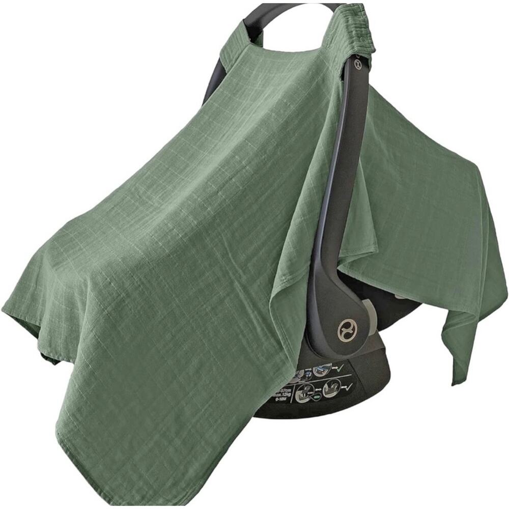 Mozah Baby Car Seat Cover Roman Green 1 Size soft breathable 100% organic muslin
